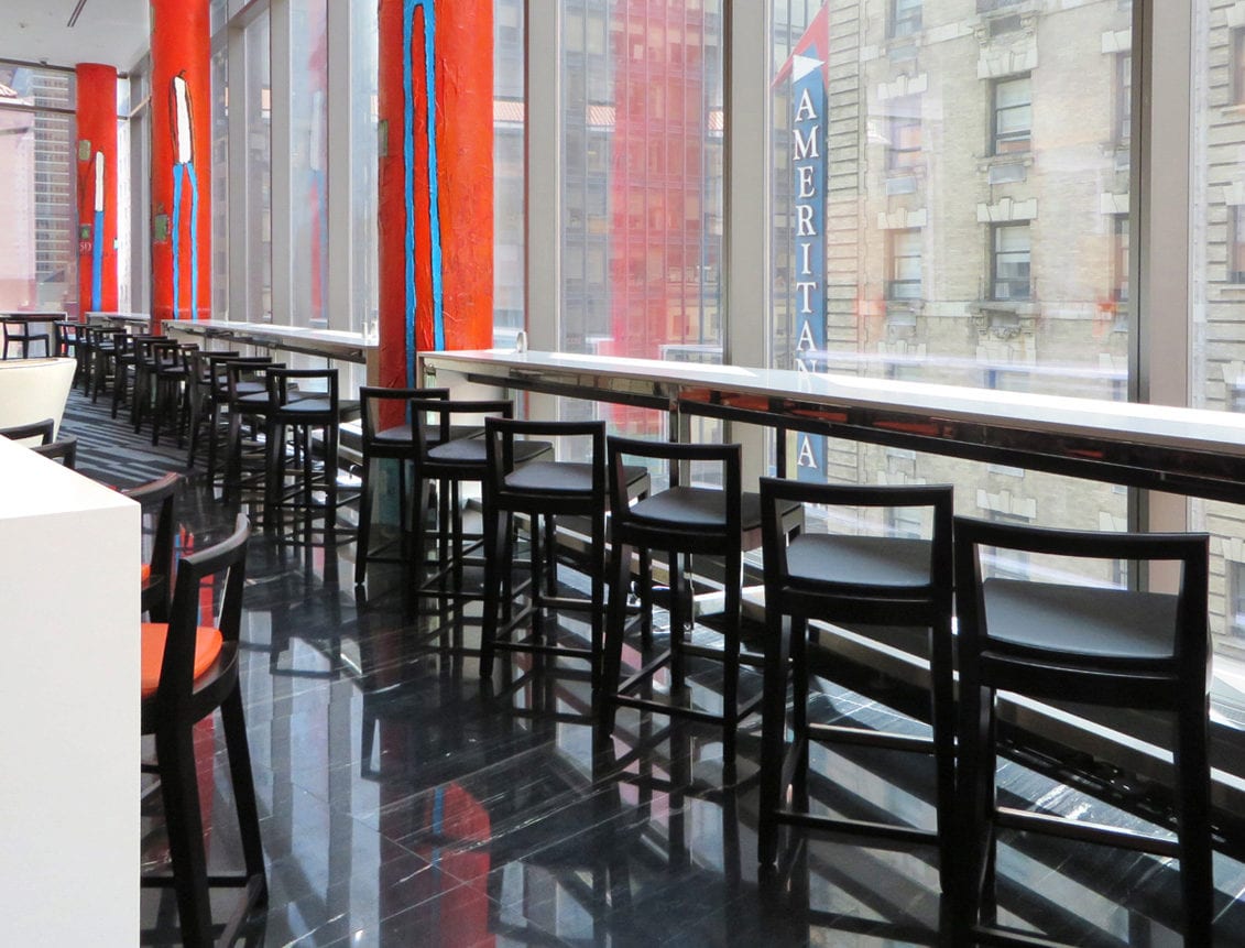 Aceray Brano-6 counter stool along window in New York City hotel lounge area