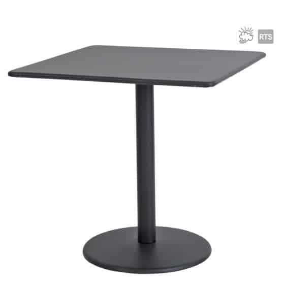 Aceray 810 outdoor steel pedestal table with square table top in black finish