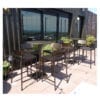 Aceray 909 outdoor steel high-top 20" round table, brown finish, pictured on a Charlottesville, VA hotel patio