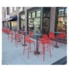 Aceray 909 outdoor steel, high-top 16-inch round table, black finish, pictured on a Washington DC coffee shop patio