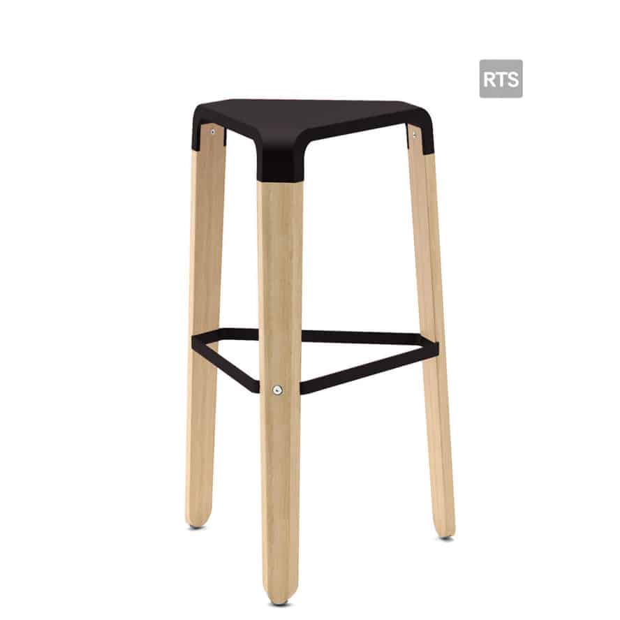 Aceray Sopra5 backless barstool with tripod base and black seat and stretcher