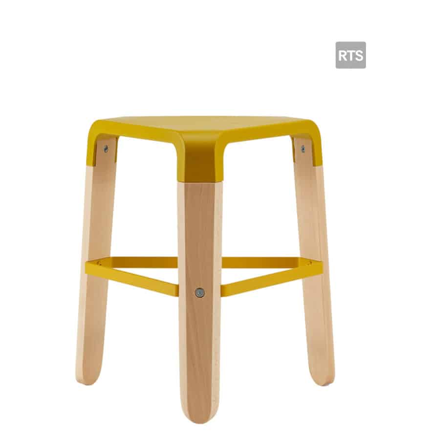 Aceray Sopra-1 backless low stool with tripod base and yellow seat and stretcher